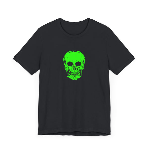 Chic Neon Lime Green Skull Graphic Tee - 'Fugitive.' Unisex Jersey T-Shirt