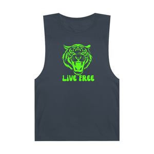 Live Free Neon Green Tiger Unisex Tank Top - Bold Graphic Tee for Adventure Seekers