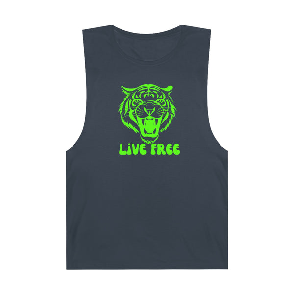 Live Free Neon Green Tiger Unisex Tank Top - Bold Graphic Tee for Adventure Seekers