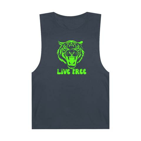 Live Free Neon Green Tiger Unisex Tank Top - Bold Graphic Tee for Adventure Seekers
