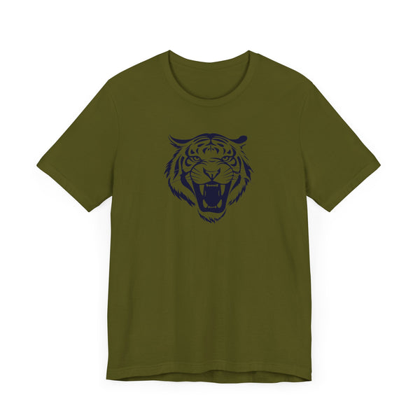 Dark Navy Blue Tiger Graphic Tee - Unisex Short Sleeve Shirt with 'Fugitive' Design