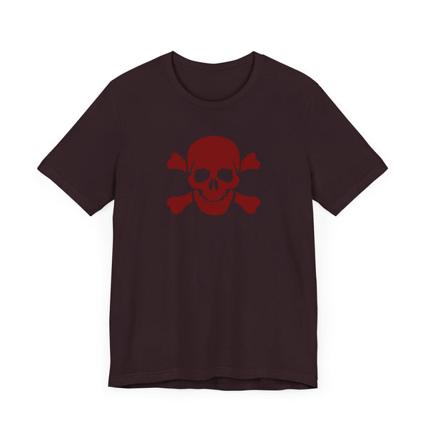 BURGUNDY Fugitive Skull and Crossbones Graphic Tee - Unisex Jersey Short Sleeve T-Shirt