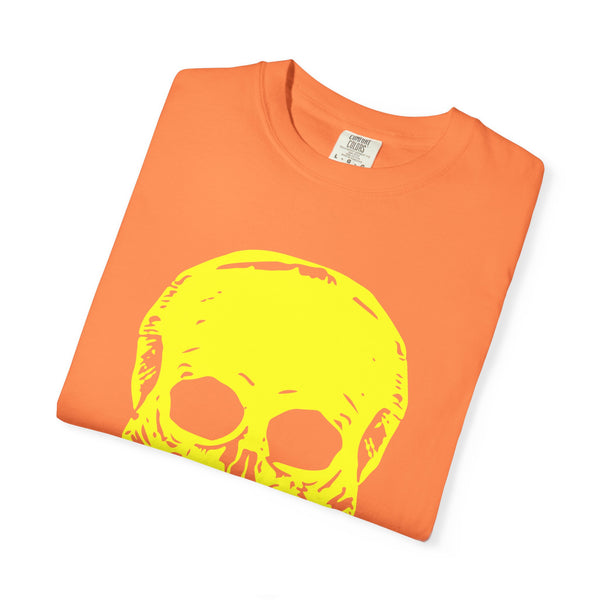 Vibrant Neon Yellow Skull Graphic T-Shirt - Unisex Garment-Dyed Tee for Casual Style