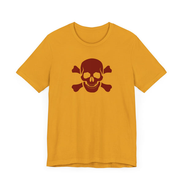 BURGUNDY Fugitive Skull and Crossbones Graphic Tee - Unisex Jersey Short Sleeve T-Shirt