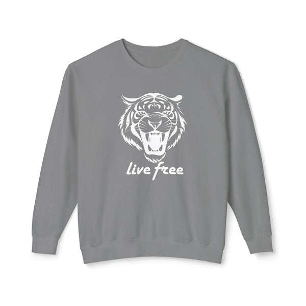 Unisex Lightweight Crewneck Sweatshirt - 'Live Free' Tiger Design