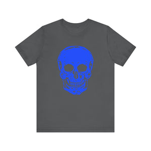 Neon Blue Skull Graphic Unisex Tee with 'Fugitive.' Text