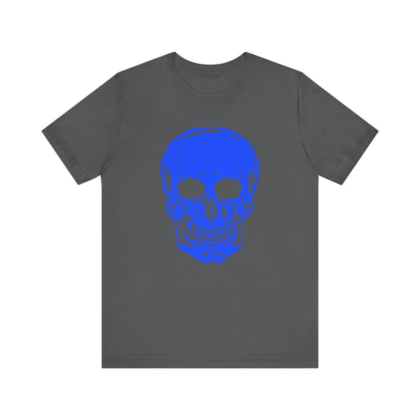 Neon Blue Skull Graphic Unisex Tee with 'Fugitive.' Text