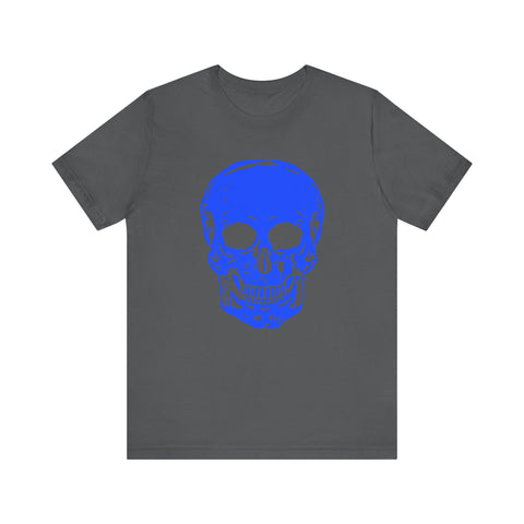 Neon Blue Skull Graphic Unisex Tee with 'Fugitive.' Text