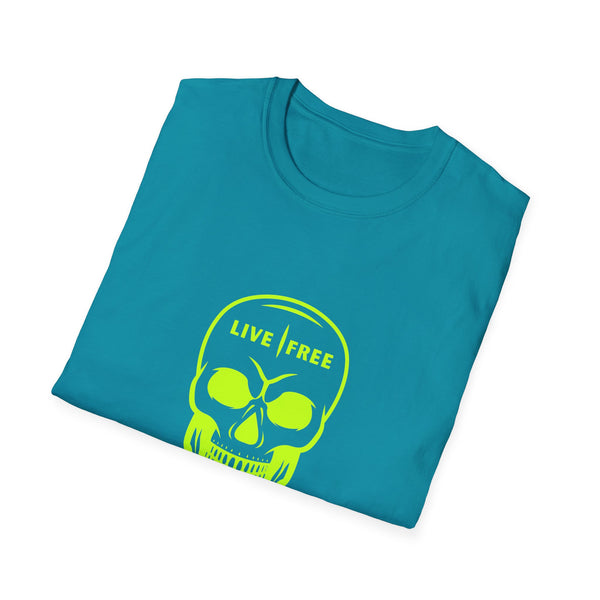 Neon Green Live Free Skull Unisex Softstyle T-Shirt - Edgy Graphic Tee