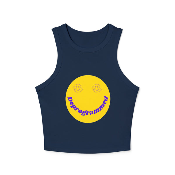 Deprogrammed Smiley Women's Micro Rib Racer Tank Top - Fun Summer Style