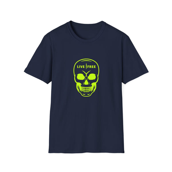 Neon Green Live Free Skull Unisex Softstyle T-Shirt - Edgy Graphic Tee