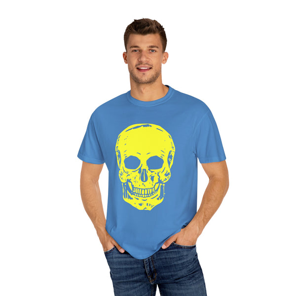 Vibrant Neon Yellow Skull Graphic T-Shirt - Unisex Garment-Dyed Tee for Casual Style
