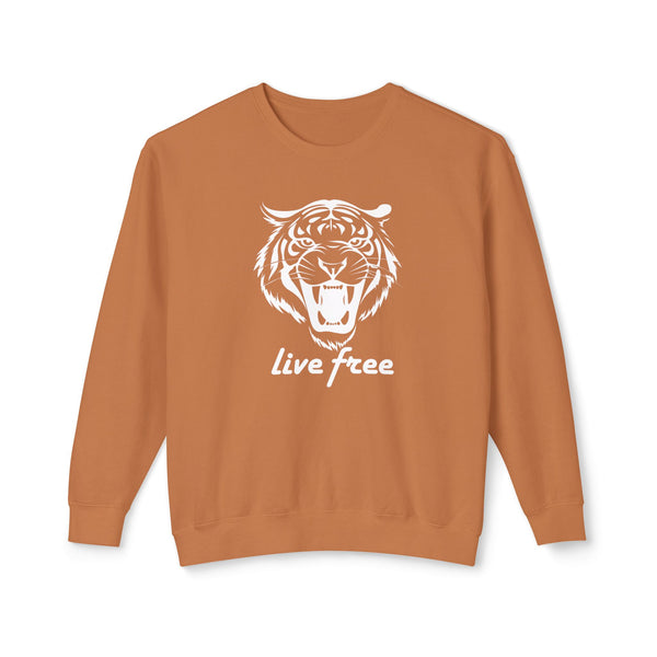 Unisex Lightweight Crewneck Sweatshirt - 'Live Free' Tiger Design