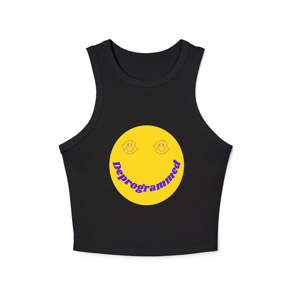 Deprogrammed Smiley Women's Micro Rib Racer Tank Top - Fun Summer Style
