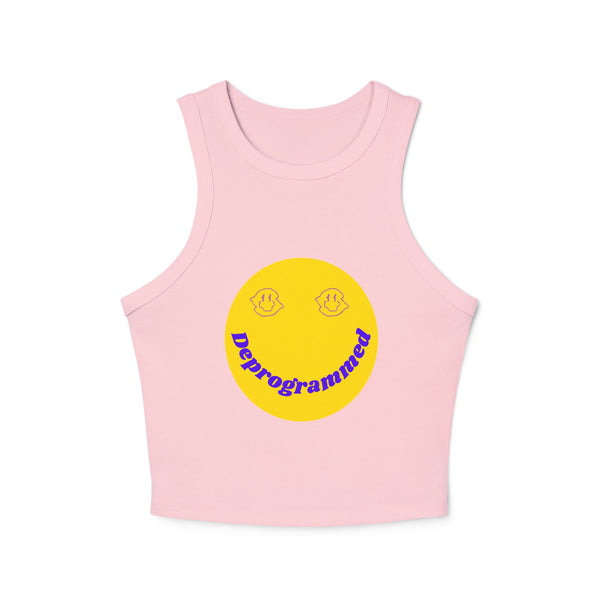 Deprogrammed Smiley Women's Micro Rib Racer Tank Top - Fun Summer Style