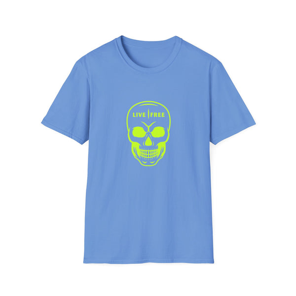 Neon Green Live Free Skull Unisex Softstyle T-Shirt - Edgy Graphic Tee