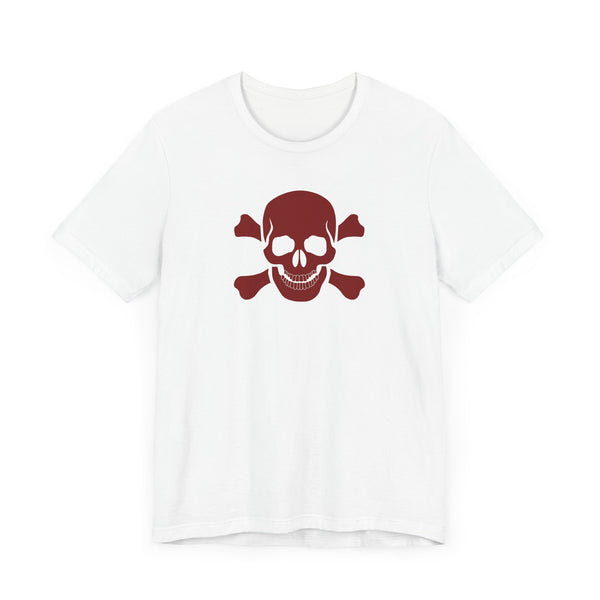 BURGUNDY Fugitive Skull and Crossbones Graphic Tee - Unisex Jersey Short Sleeve T-Shirt