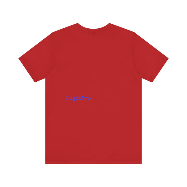 Neon Blue Skull Graphic Unisex Tee with 'Fugitive.' Text