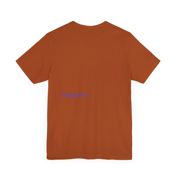 Neon Blue Skull Graphic Unisex Tee with 'Fugitive.' Text