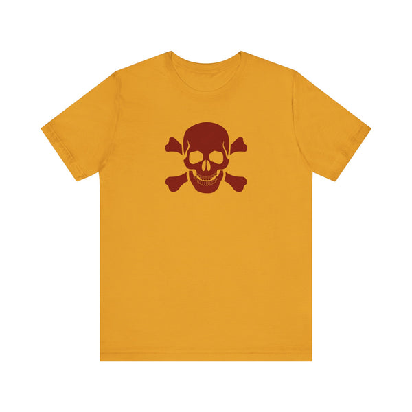 BURGUNDY Fugitive Skull and Crossbones Graphic Tee - Unisex Jersey Short Sleeve T-Shirt