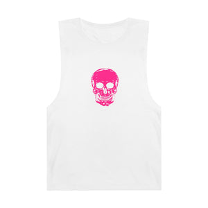 Edgy unisex tank top with pink skull design, ideal for summer festivals and casual wear.