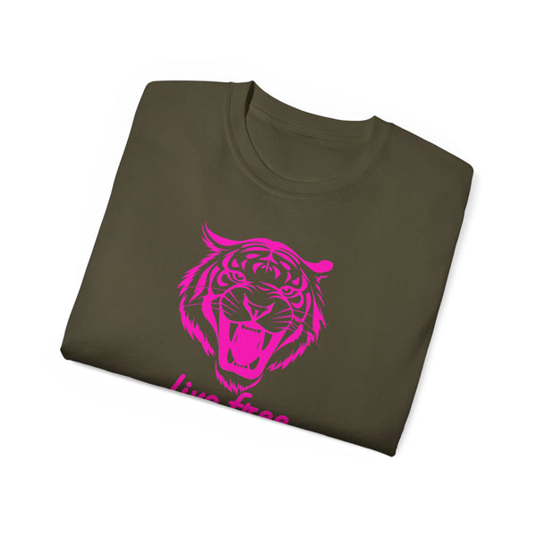 Neon Pink Live Free Tiger Graphic Tee - Unisex Ultra Cotton T-Shirt