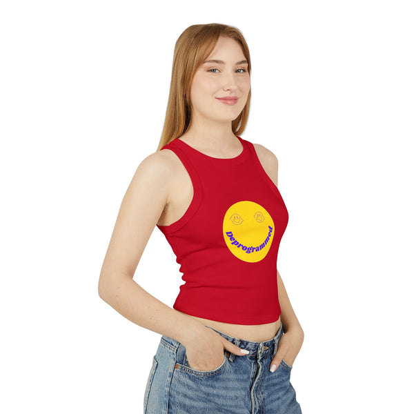 Deprogrammed Smiley Women's Micro Rib Racer Tank Top - Fun Summer Style