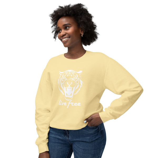 Unisex Lightweight Crewneck Sweatshirt - 'Live Free' Tiger Design