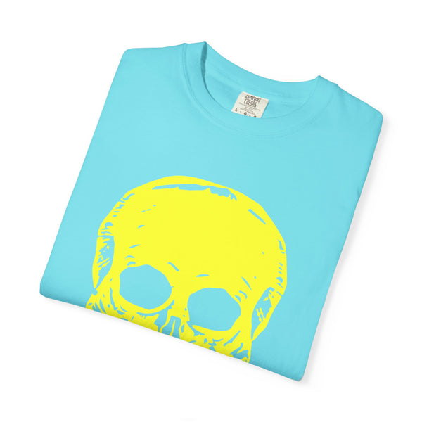 Vibrant Neon Yellow Skull Graphic T-Shirt - Unisex Garment-Dyed Tee for Casual Style