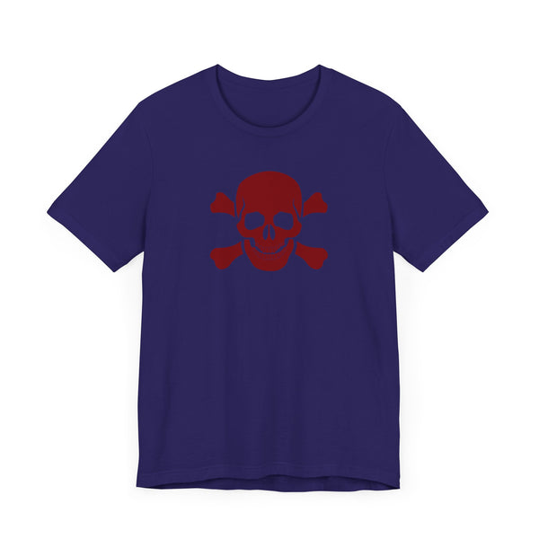 BURGUNDY Fugitive Skull and Crossbones Graphic Tee - Unisex Jersey Short Sleeve T-Shirt