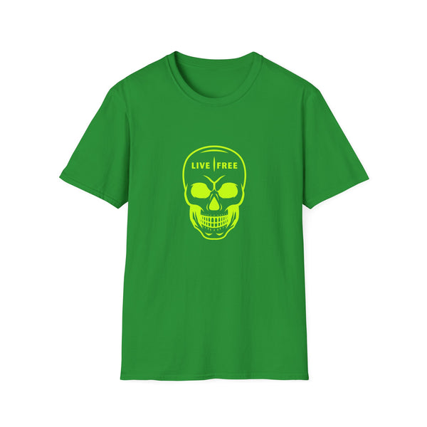 Neon Green Live Free Skull Unisex Softstyle T-Shirt - Edgy Graphic Tee