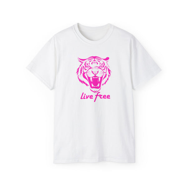 Neon Pink Live Free Tiger Graphic Tee - Unisex Ultra Cotton T-Shirt