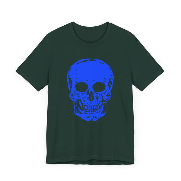 Neon Blue Skull Graphic Tee - Fugitive Statement T-shirt for Bold Style