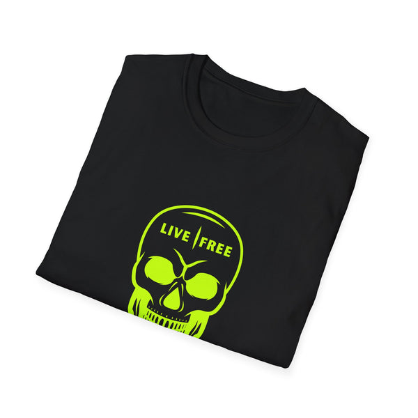 Neon Green Live Free Skull Unisex Softstyle T-Shirt - Edgy Graphic Tee