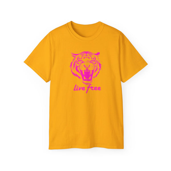 Neon Pink Live Free Tiger Graphic Tee - Unisex Ultra Cotton T-Shirt