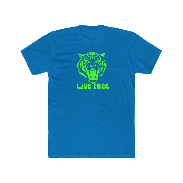 Live Free Neon Green Tiger Graphic Unisex Cotton Crew Tee