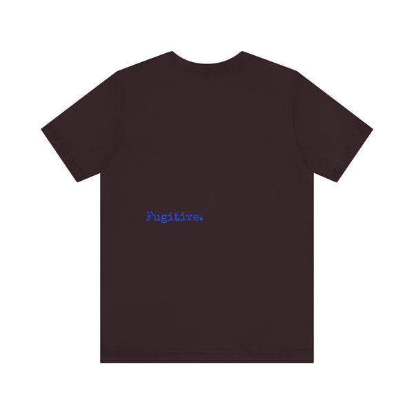 Neon Blue Skull Graphic Unisex Tee with 'Fugitive.' Text