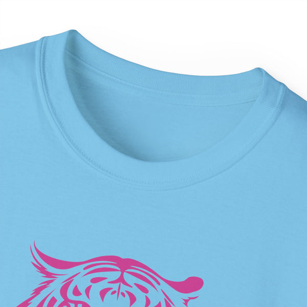 Fugitive Tees- Pink “Live Free” Jumbo Retro Roaring Tiger Head Graphic Tee