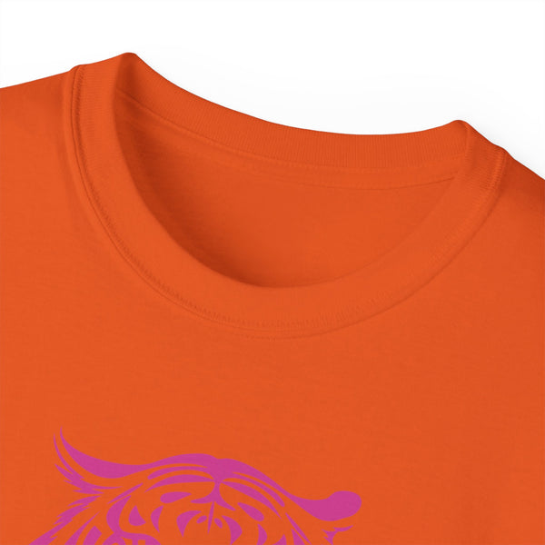 Fugitive Tees- Pink “Live Free” Jumbo Retro Roaring Tiger Head Graphic Tee