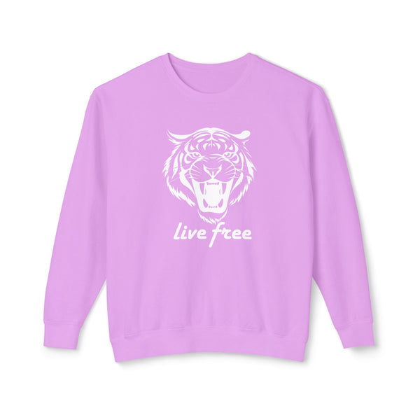 Unisex Lightweight Crewneck Sweatshirt - 'Live Free' Tiger Design