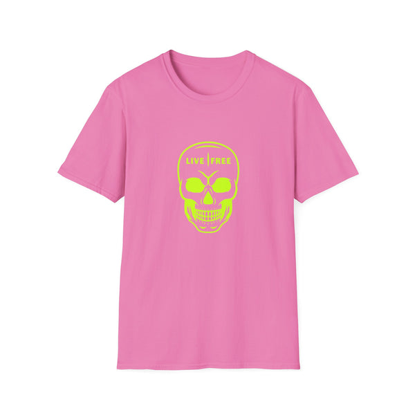 Neon Green Live Free Skull Unisex Softstyle T-Shirt - Edgy Graphic Tee