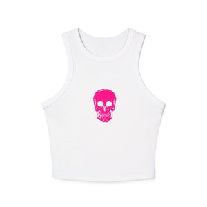Women's neon pink skull graphic racerback tank top, trendy summer style.