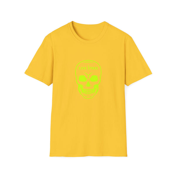 Neon Green Live Free Skull Unisex Softstyle T-Shirt - Edgy Graphic Tee