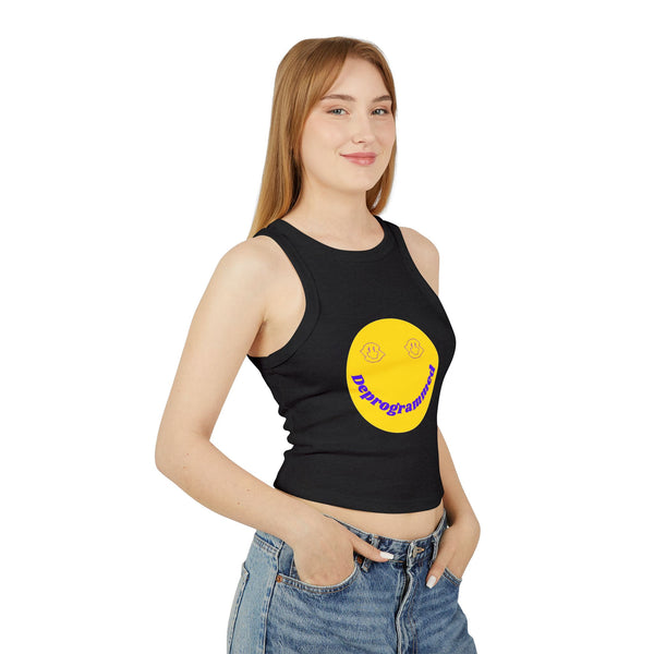 Deprogrammed Smiley Women's Micro Rib Racer Tank Top - Fun Summer Style