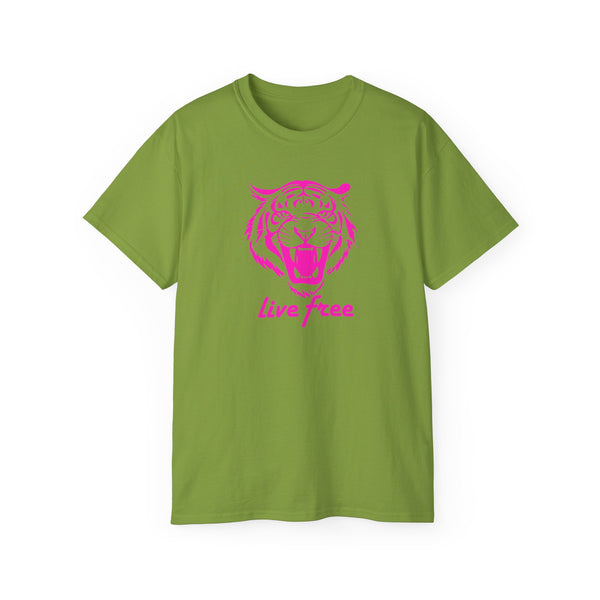 Neon Pink Live Free Tiger Graphic Tee - Unisex Ultra Cotton T-Shirt