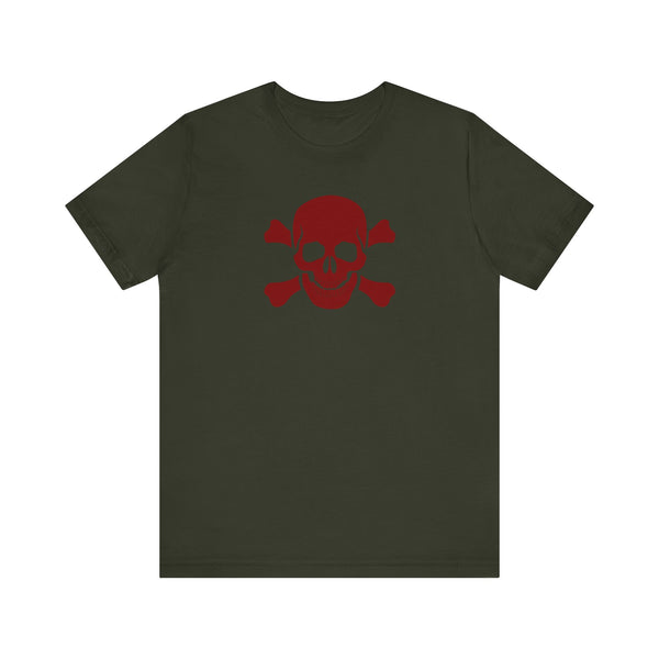BURGUNDY Fugitive Skull and Crossbones Graphic Tee - Unisex Jersey Short Sleeve T-Shirt