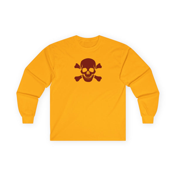 Unisex Long Sleeve Tee - BURGUNDY Skull  and Crossbones Long Sleeved Tee Shirt