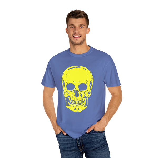 Vibrant Neon Yellow Skull Graphic T-Shirt - Unisex Garment-Dyed Tee for Casual Style