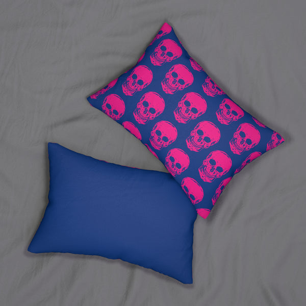 Vibrant Neon Pink Skull Print Lumbar Pillow - Decorative Cushion
