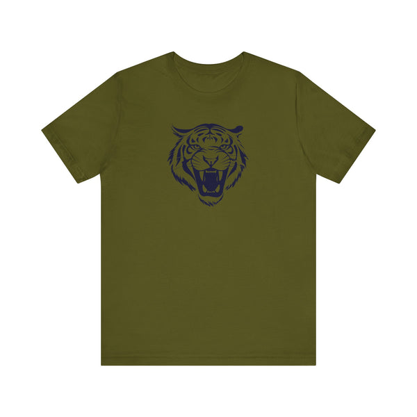 Dark Navy Blue Tiger Graphic Tee - Unisex Short Sleeve Shirt with 'Fugitive' Design